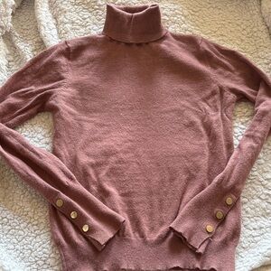 Love Tree Dusty Rose Turtleneck Sweater with Gold Buttons
